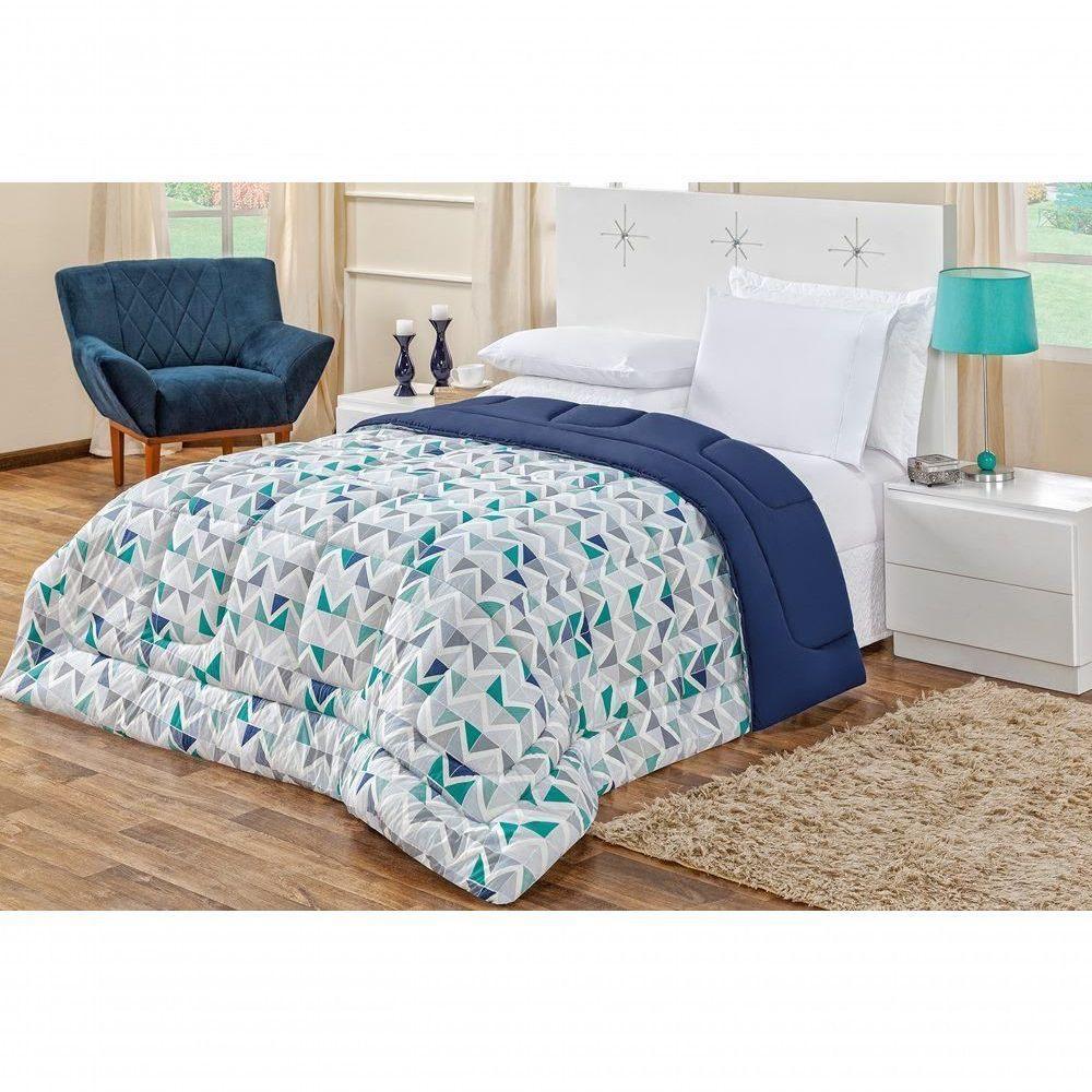 Edredom Dupla Face Queen Quality 01 Peça - Geométrico Azul - 1