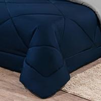 Kit Edredom + Jogo De Lençol Aconchego Look House Dupla Face Solteiro 04 Peças - Azul E Cinza - 8