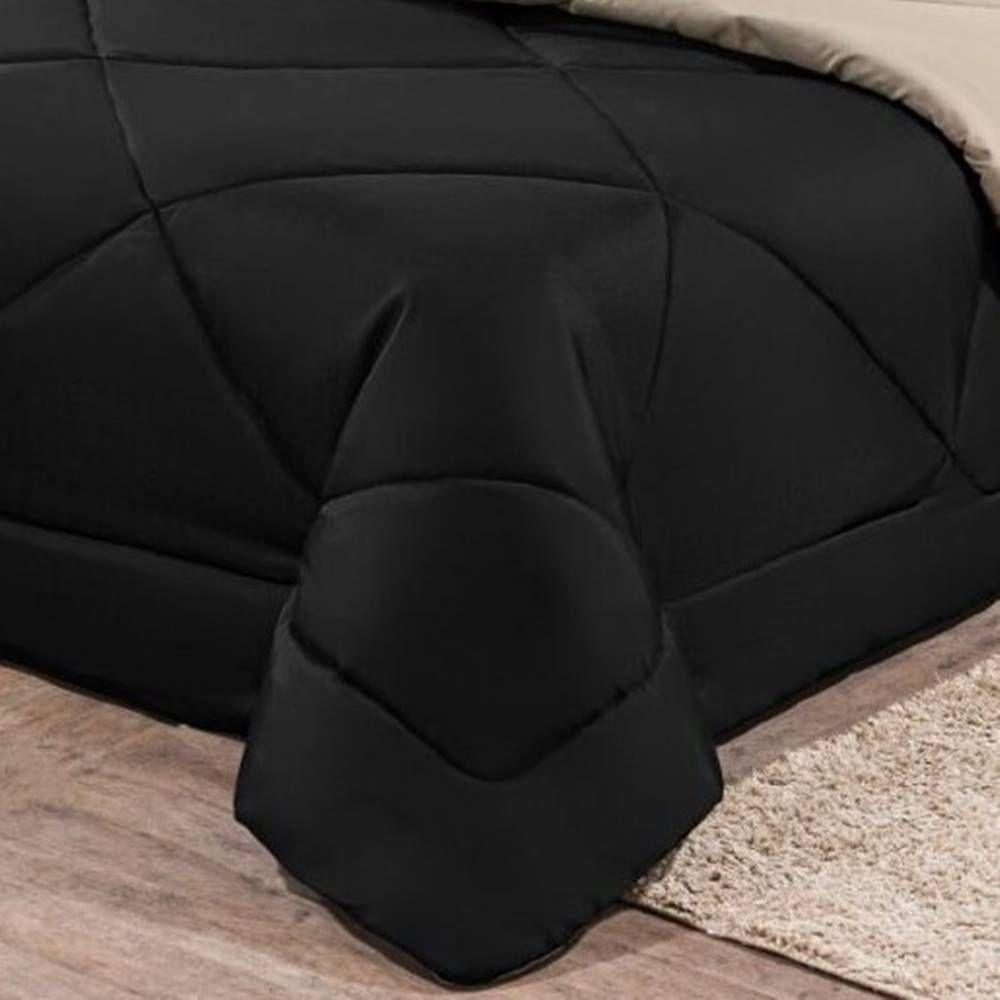 Kit Edredom + Jogo De Lençol Aconchego Look House Dupla Face Casal King 06 Peças - Preto E Caqui - 4