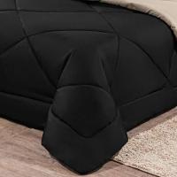 Kit Edredom + Jogo De Lençol Aconchego Look House Dupla Face Casal King 06 Peças - Preto E Caqui