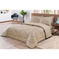 Kit Edredom + Jogo De Lençol Aconchego Look House Dupla Face Casal Queen 06 Peças - Caqui