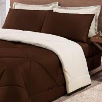 Kit Edredom + Jogo De Lençol Aconchego Look House Dupla Face Casal Queen 06 Peças - Marrom E Palha - 5