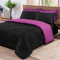 Kit Edredom + Jogo De Lençol Aconchego Look House Dupla Face Casal King 06 Peças - Preto E Roxo - 2