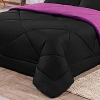 Kit Edredom + Jogo De Lençol Aconchego Look House Dupla Face Casal King 06 Peças - Preto E Roxo - 8