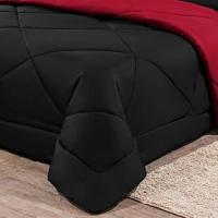 Kit Edredom + Jogo De Lençol Aconchego Look House Dupla Face Casal King 06 Peças - Preto E Vermelho - 7