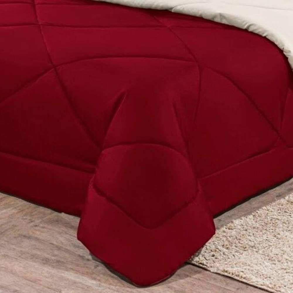 Kit Edredom + Jogo De Lençol Aconchego Look House Dupla Face Casal King 06 Peças - Vermelho E Palha - 8