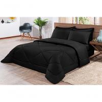 Kit Edredom + Jogo De Lençol Aconchego Look House Dupla Face Casal King 06 Peças - Preto - 1