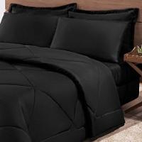 Kit Edredom + Jogo De Lençol Aconchego Look House Dupla Face Casal King 06 Peças - Preto - 6