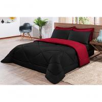 Kit Edredom + Jogo De Lençol Aconchego Look House Dupla Face Casal Queen 06 Peças - Preto- Vermelho - 6
