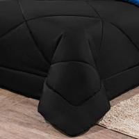 Kit Edredom + Jogo De Lençol Aconchego Look House Dupla Face Casal Queen 06 Peças - Preto- Azul - 5