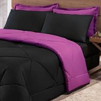 Kit Edredom + Jogo De Lençol Aconchego Look House Dupla Face Solteiro 04 Peças - Preto- Roxo - 8