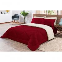 Kit Edredom + Jogo De Lençol Aconchego Look House Dupla Face Solteiro 04 Peças - Vermelho- Palha