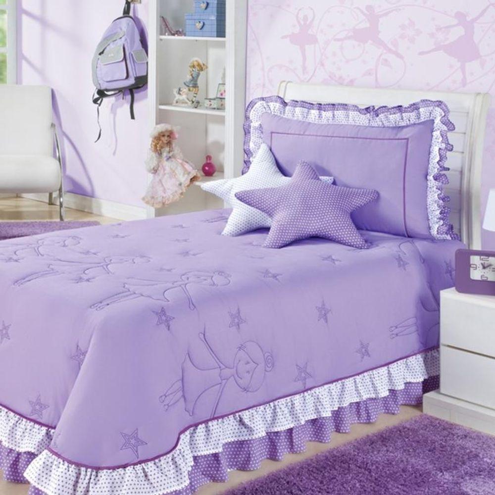 Kit Cobre Leito Com Almofadas Bailarina Solteiro 4 Peças - Lilás - 1