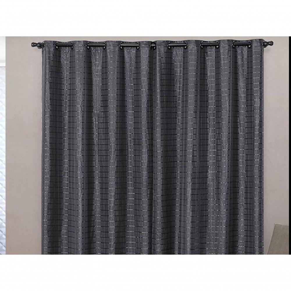 Cortina Blackout Pvc Com Tecido Voil Xadrez 2,80 M X 2,30 M - Preto - 1