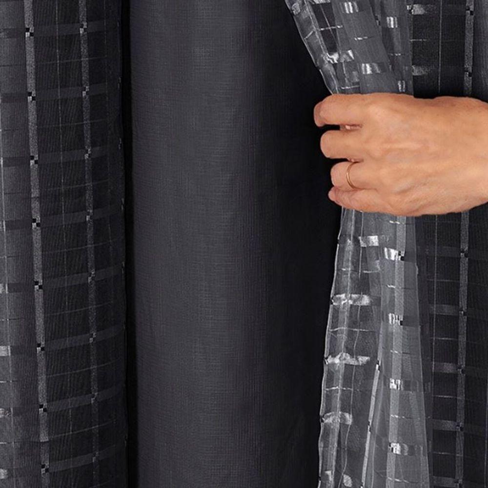 Cortina Blackout Pvc Com Tecido Voil Xadrez 2,80 M X 2,30 M - Preto - 3