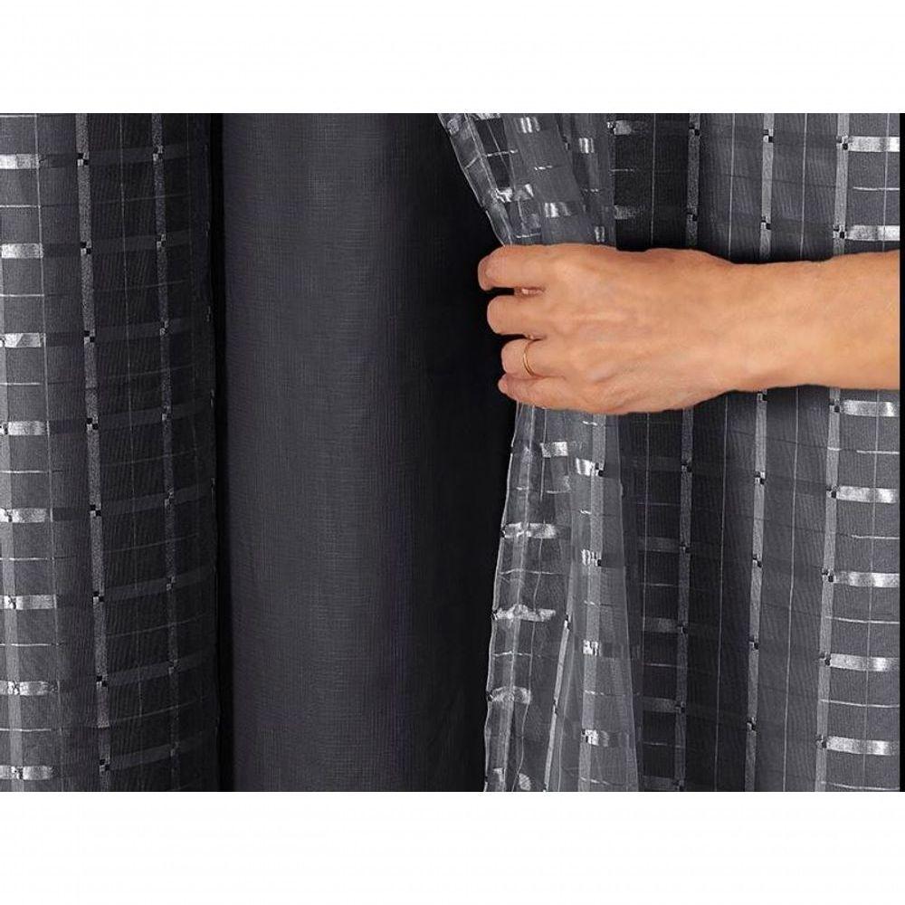 Cortina Blackout Pvc Com Tecido Voil Xadrez 2,80 M X 2,30 M - Preto - 8