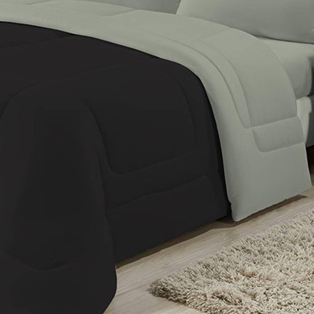 Edredom Dupla Face 100% Algodão Malha Solteiro Gran Moratta 01 Peça - Preto- Cinza - 5