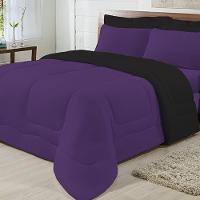 Edredom Dupla Face 100% Algodão Malha Queen Gran Moratta 01 Peça - Preto- Roxo - 5