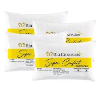 Kit 4 Travesseiros 50x70cm Antialérgico Lavável Fibra Siliconada Macio Confort - Branco - 2