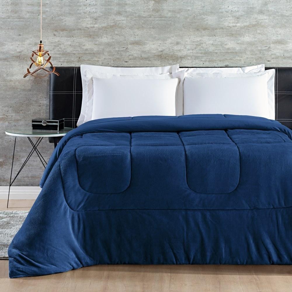 Coberdrom 100% Algodão Malha Com Manta Microfibra Queen 01 Peça - Marinho - 3