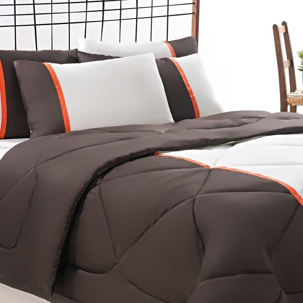 Enxoval Edredom + Jogo De Cama Queen Aconchego Premium 06 Peças - Marrom- Palha - 13