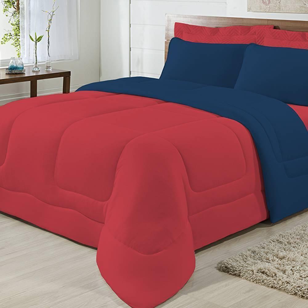 Edredom Dupla Face 100% Algodão Malha King Gran Moratta 01 Peça - Marinho- Vermelho - 3