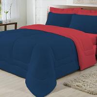 Edredom Dupla Face 100% Algodão Malha King Gran Moratta 01 Peça - Marinho- Vermelho - 5