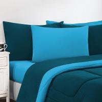 Kit Edredom + Jogo De Lençol Malha 100% Algodão 4 Peças Solteiro - Azul Petróleo-azul Turquesa - 3