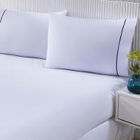 Jogo De Cama Lençol 100% Algodão Percal 150 Fios King Gran Moratta 3 Peças - Branco E Azul - 5