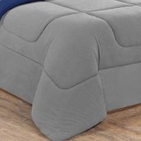 Kit Edredom + Jogo De Lençol Malha 100% Algodão Gran Moratta 4 Peças Solteiro - Cinza-azul Royal