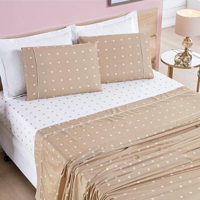 Jogo De Cama Lençol 200 Fios Petit Poá Casal Padrão 04 Peças - Caqui