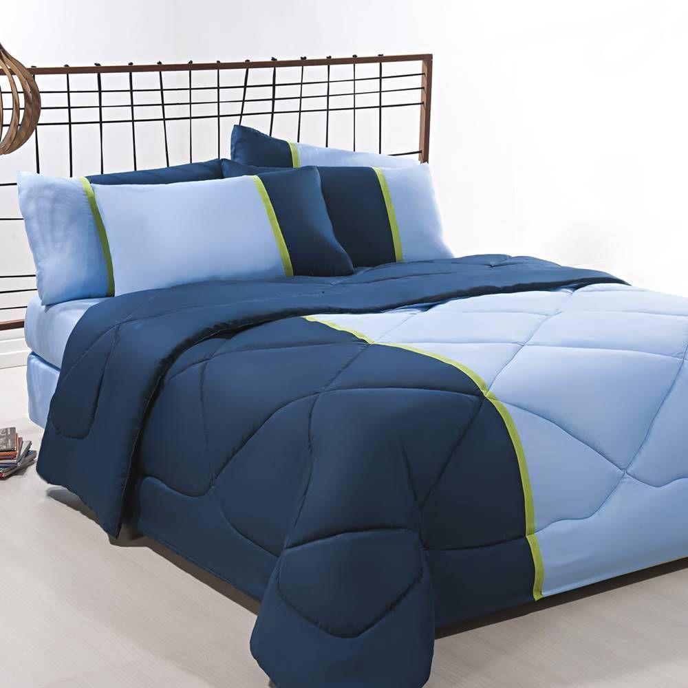 Enxoval Edredom + Jogo De Cama Queen Aconchego Premium 06 Peças - Azul- Marinho - 1