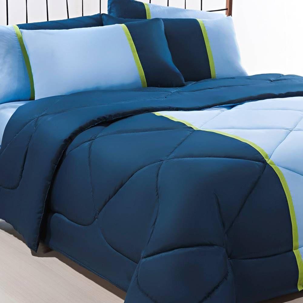 Enxoval Edredom + Jogo De Cama Queen Aconchego Premium 06 Peças - Azul- Marinho - 9