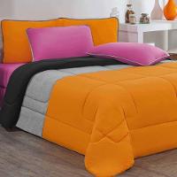Edredom Malha 100% Algodão Urbano 1 Peça King - Laranja-mescla-preto - 1