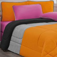 Edredom Malha 100% Algodão Urbano 1 Peça King - Laranja-mescla-preto - 5
