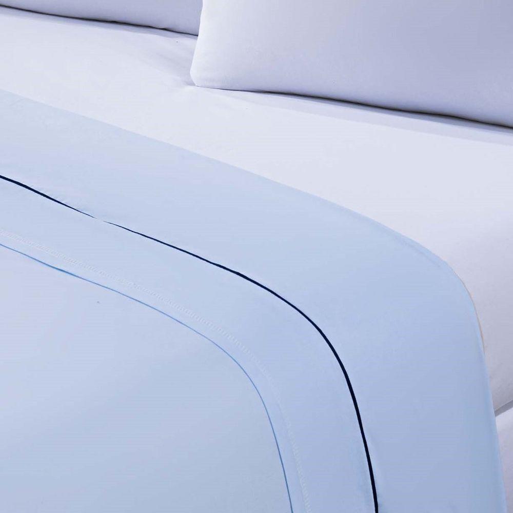 Jogo De Cama 100% Algodão Percal 150 Fios Solteiro Gran Moratta 3 Peças - Branco E Azul - 5