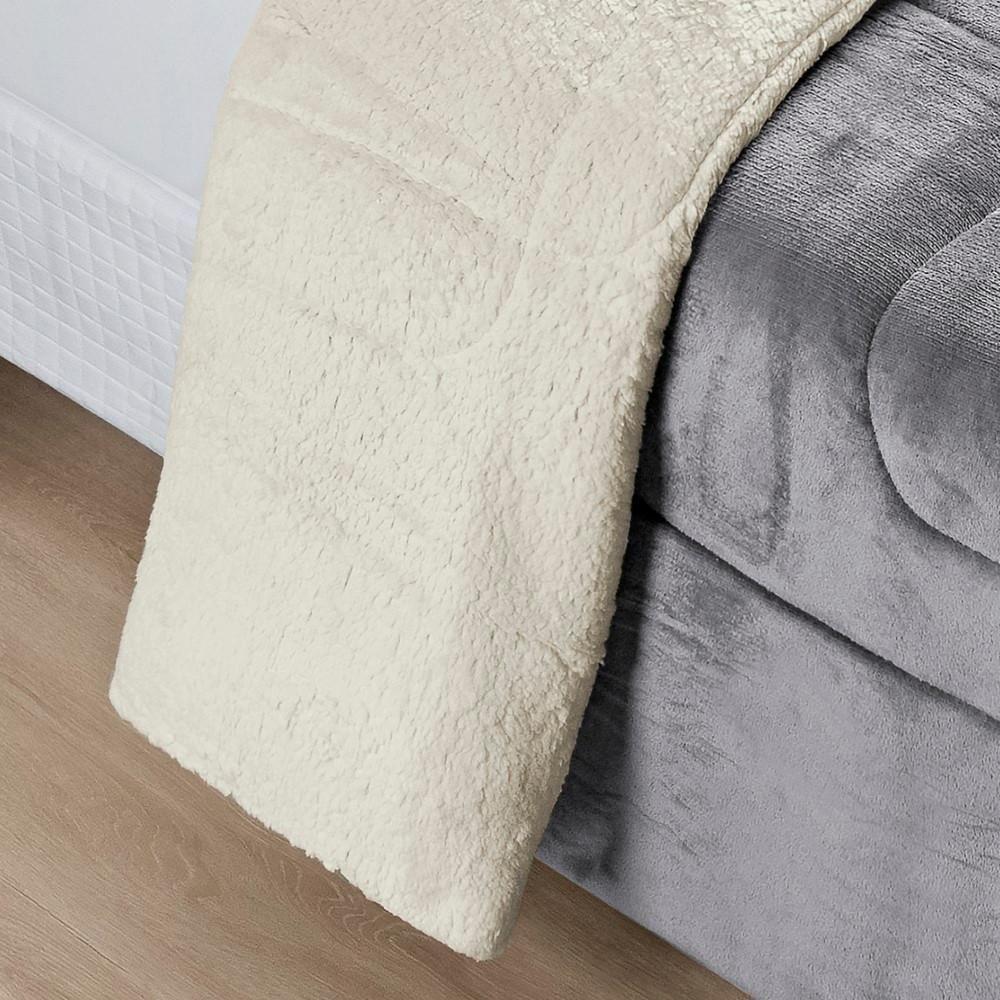 Coberdrom Sherpa E Flannel Everest Queen Manta Alta 150g 01 Peça - Cinza - 3