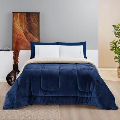Coberdrom Sherpa E Flannel Everest Solteiro Manta Alta 150g 01 Peça - Marinho
