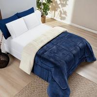 Coberdrom Sherpa E Flannel Everest Solteiro Manta Alta 150g 01 Peça - Marinho - 2