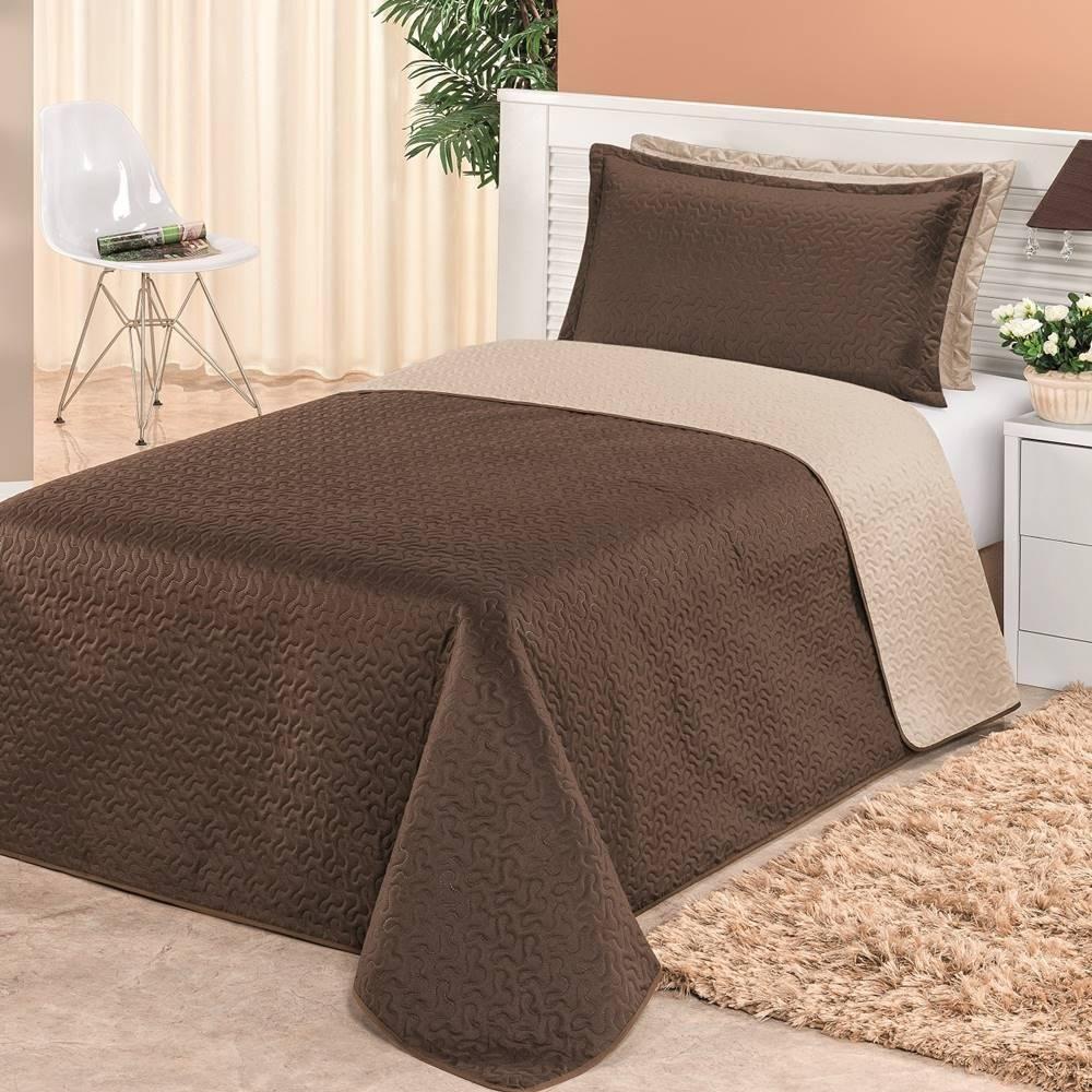 Cobre Leito Dupla Face Solteiro Clara 02 Peças - Marrom-cáqui - 1