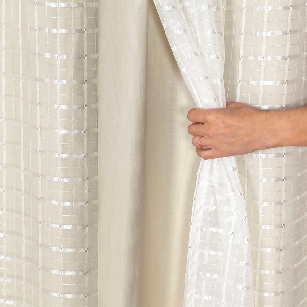 Cortina Blackout Pvc Com Tecido Voil Xadrez 2,80 M X 1,60 M - Bege - 3