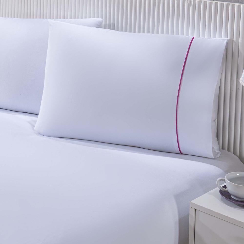Jogo De Cama Lençol 100% Algodão Percal 150 Fios Queen Gran Moratta 3 Peças - Branco E Rosa - 2