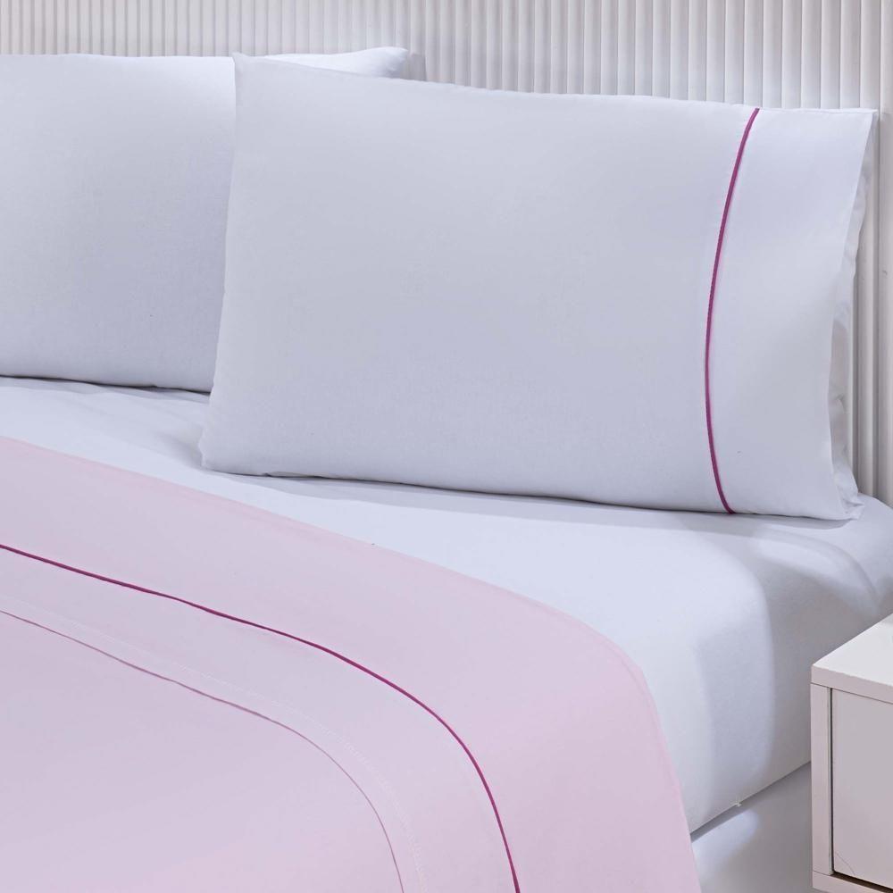 Jogo De Cama Lençol 100% Algodão Percal 150 Fios Queen Gran Moratta 4 Peças - Branco E Rosa - 4