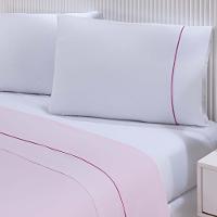 Jogo De Cama Lençol 100% Algodão Percal 150 Fios Queen Gran Moratta 4 Peças - Branco E Rosa - 1