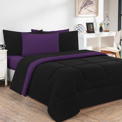 Edredom Malha 100% Algodão Gran Moratta 1 Peça King - Preto-roxo