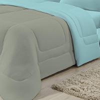 Edredom Dupla Face 100% Algodão Malha Casal Gran Moratta 01 Peça - Azul- Cinza