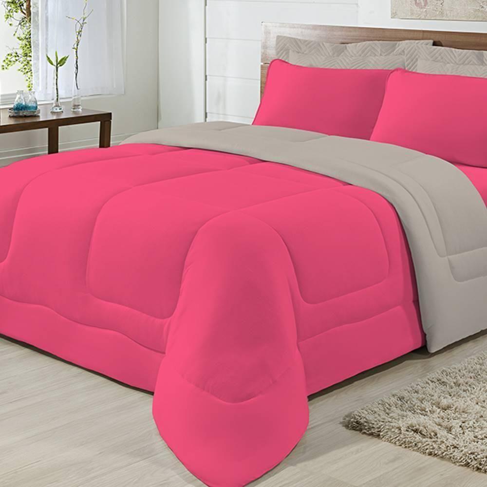 Edredom Dupla Face 100% Algodão Malha Solteiro Gran Moratta 01 Peça - Caqui- Pink - 3