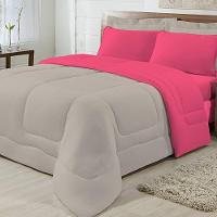 Edredom Dupla Face 100% Algodão Malha Solteiro Gran Moratta 01 Peça - Caqui- Pink - 2