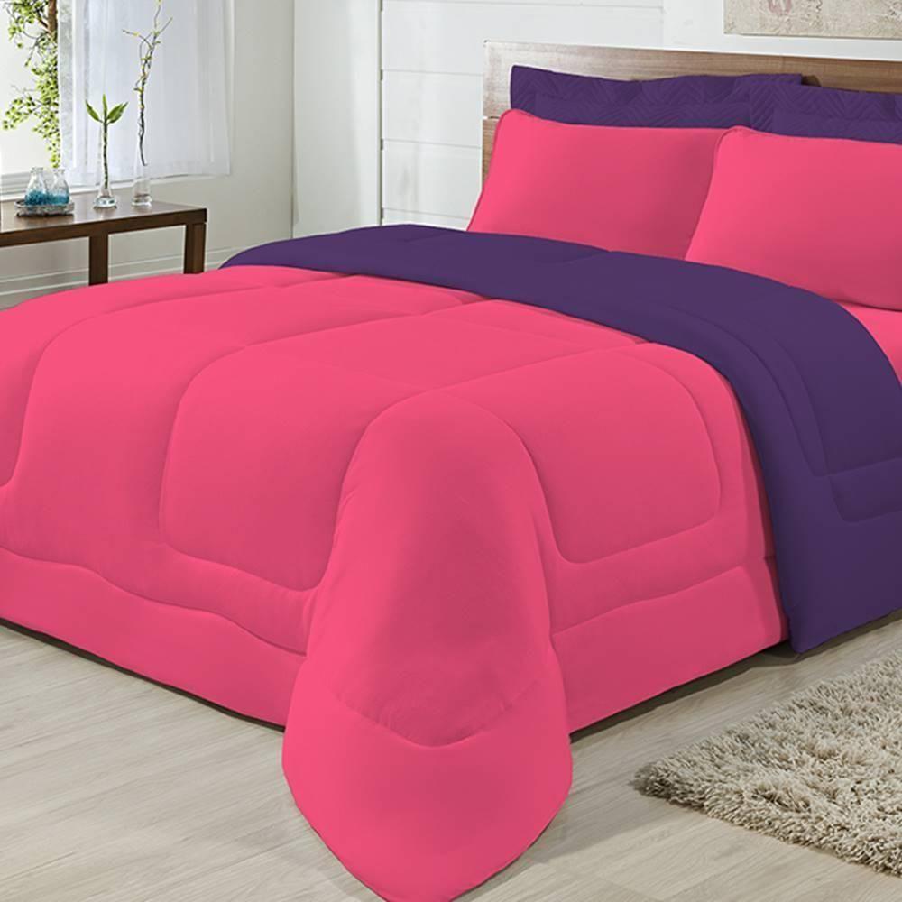 Edredom Dupla Face 100% Algodão Malha Queen Gran Moratta 01 Peça - Pink- Roxo - 5