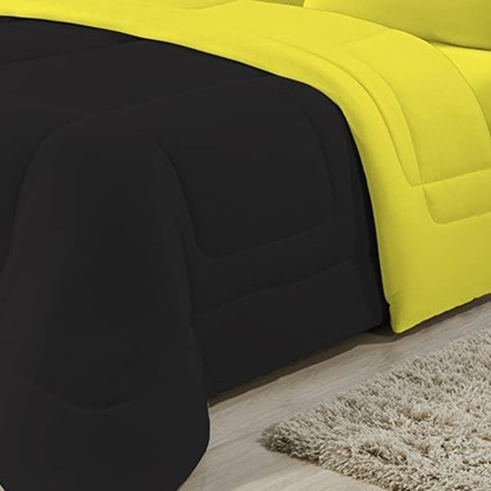 Edredom Dupla Face 100% Algodão Malha Solteiro Gran Moratta 01 Peça - Preto- Amarelo - 3